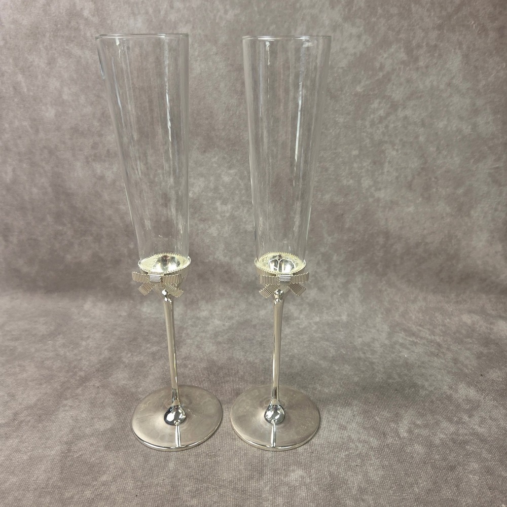 Kate Spade New York Lenox Grace Avenue Champagne Flutes Silver Bow Set of 2